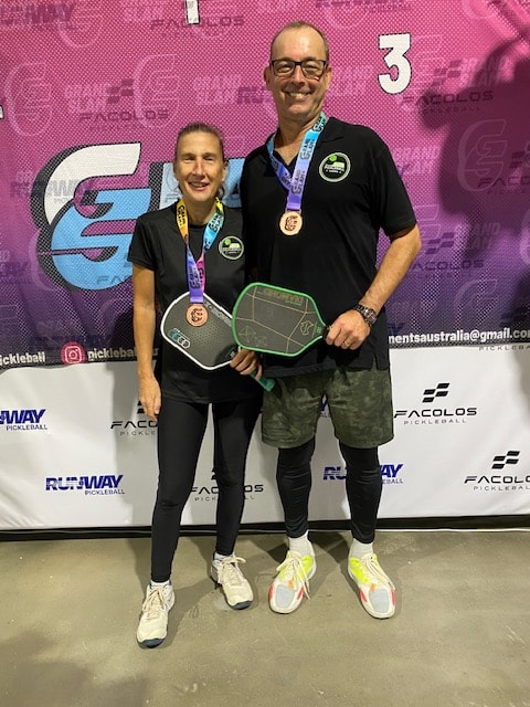 Group of players with medals and paddles at the Warrnambool Pickleball Open 2026
